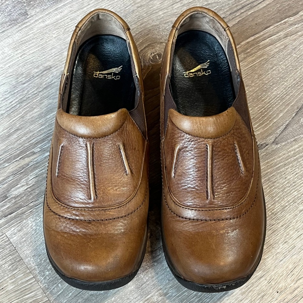 Dansko Brown Leather Slip On Clog Shoes Womens 40 412237800 Professional Comfort